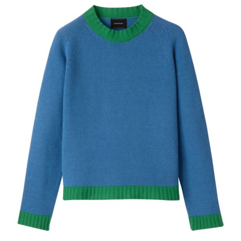 Deep Blue Longchamp Knit Women\'s Sweaters | 04371-MXEL