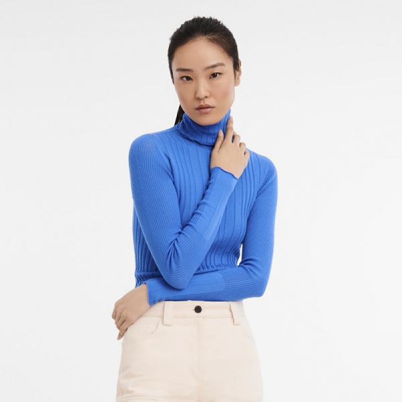 Deep Blue Longchamp Knit Women's Sweaters | 57296-UYZS