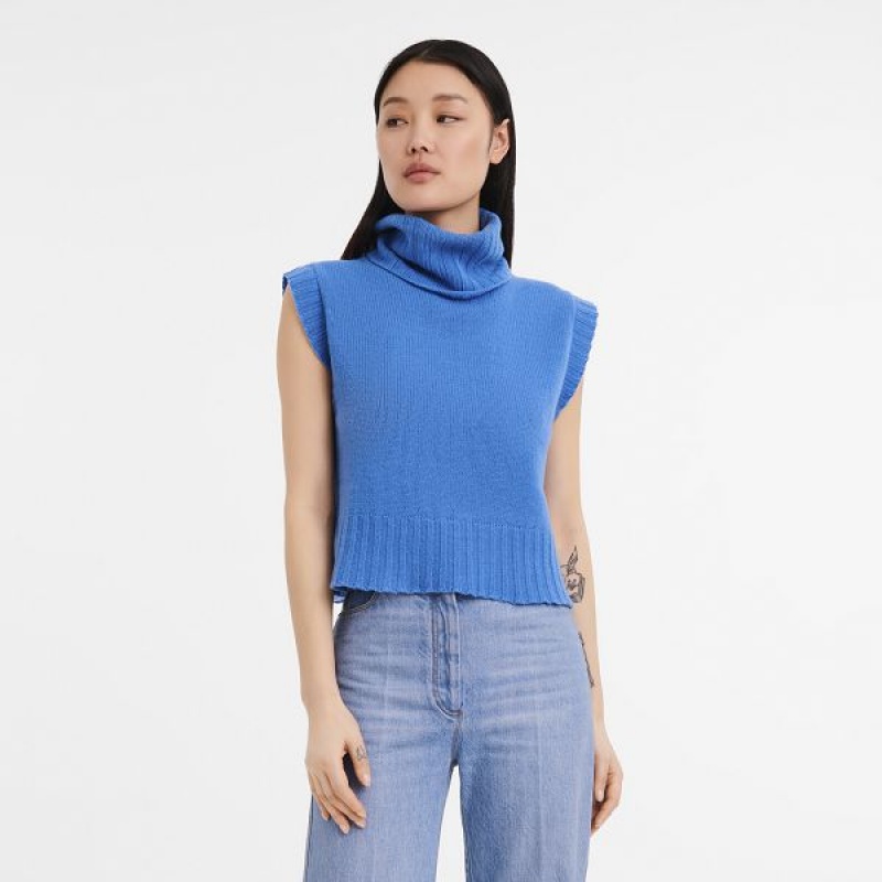 Deep Blue Longchamp Sleeveless Women's Sweaters | 52987-AOUF