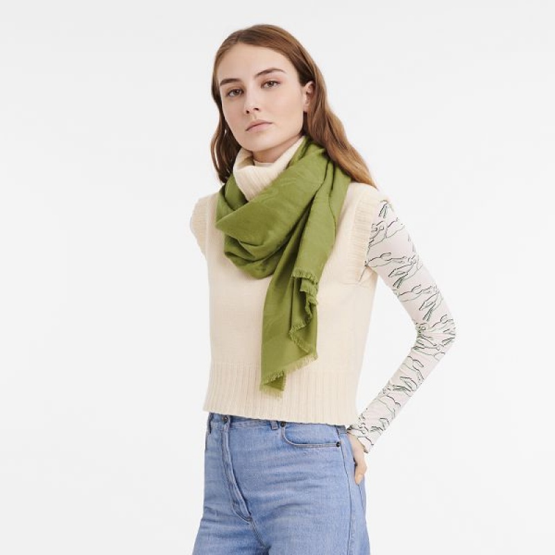 Green Longchamp Chevaux Jacquard Women's Scarf | 02654-ZFSQ