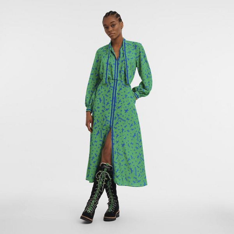 Green Longchamp Crepe Women's Dress | 82351-ZYHM