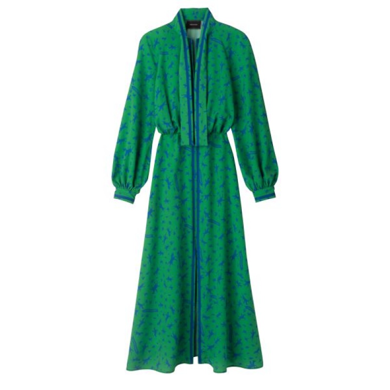 Green Longchamp Crepe Women's Dress | 82351-ZYHM