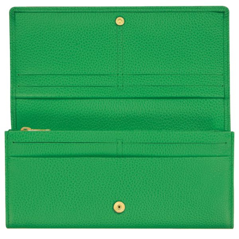 Green Longchamp Le Foulonne Continental Women's Wallets | 86714-OXPK