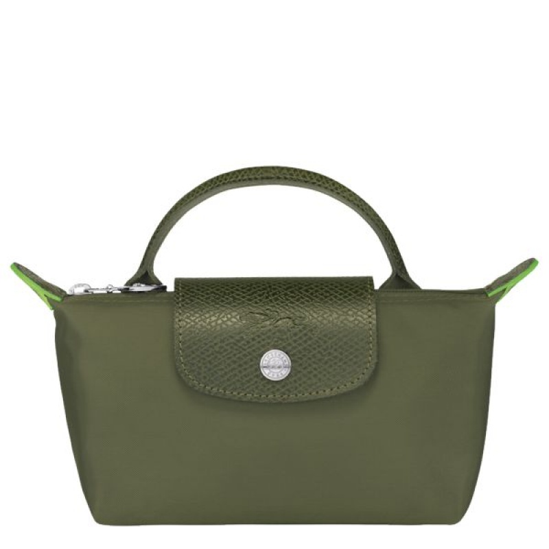 Green Longchamp Le Pliage With Handle Men\'s Pouches | 40895-YVIU