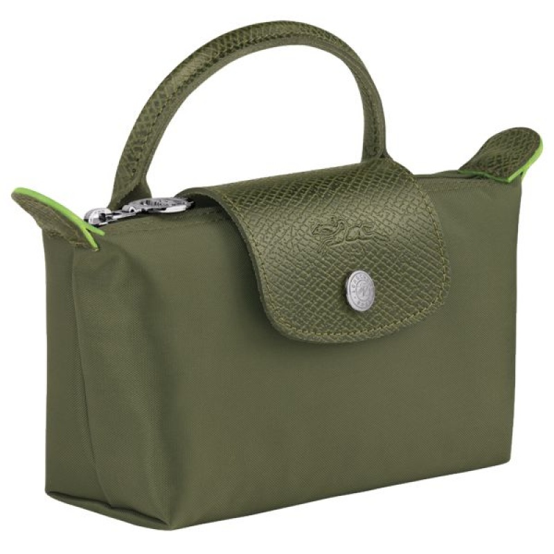 Green Longchamp Le Pliage With Handle Women's Pouches | 60834-XPAC