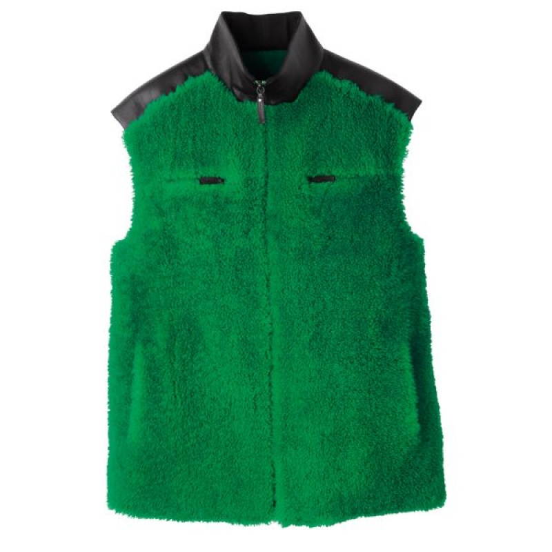 Green Longchamp Sleeveless Women\'s Cardigan | 43819-IYOH