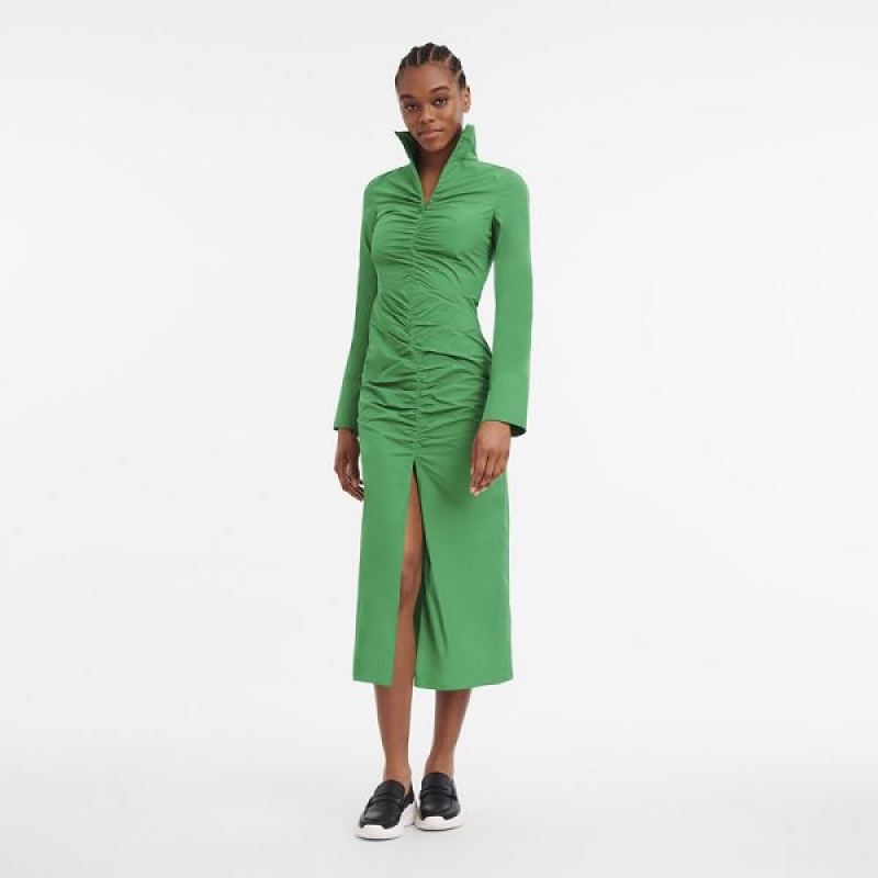 Green Longchamp Taffeta Women's Dress | 61508-LBXW