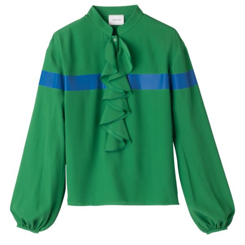 Green / Blue Longchamp Crepe Women's Blouse | 09184-DLEQ