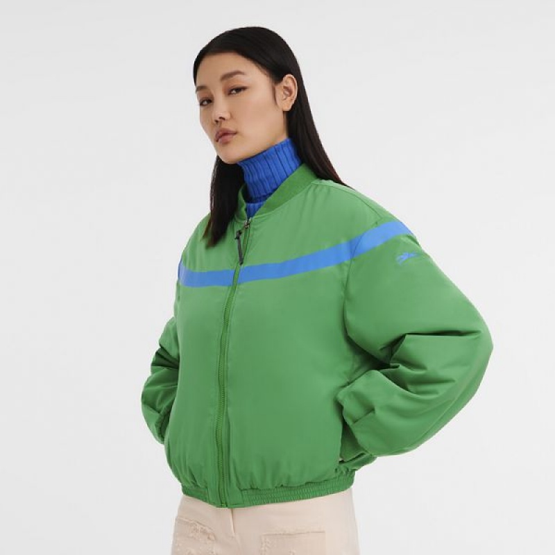 Green / Blue Longchamp Matte Satin Women's Jackets | 25897-IHLC