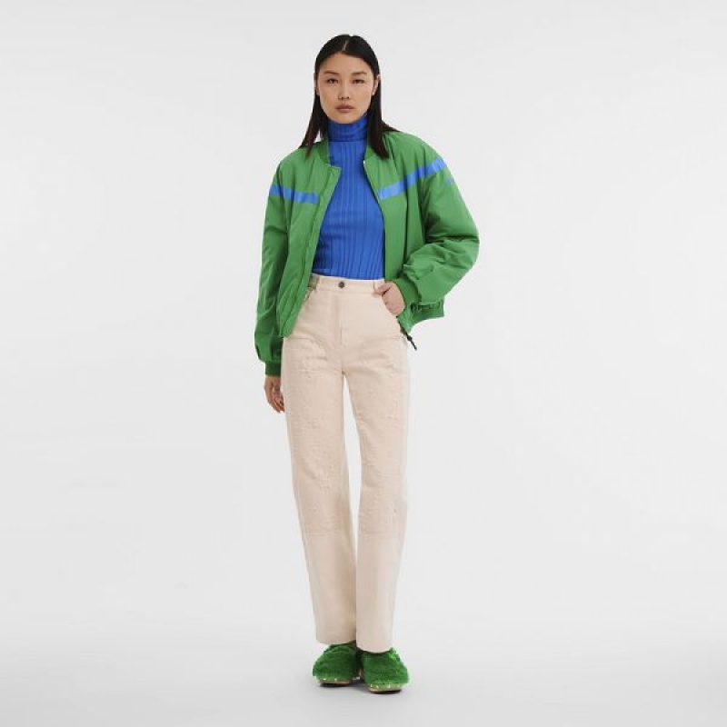 Green / Blue Longchamp Matte Satin Women's Jackets | 25897-IHLC