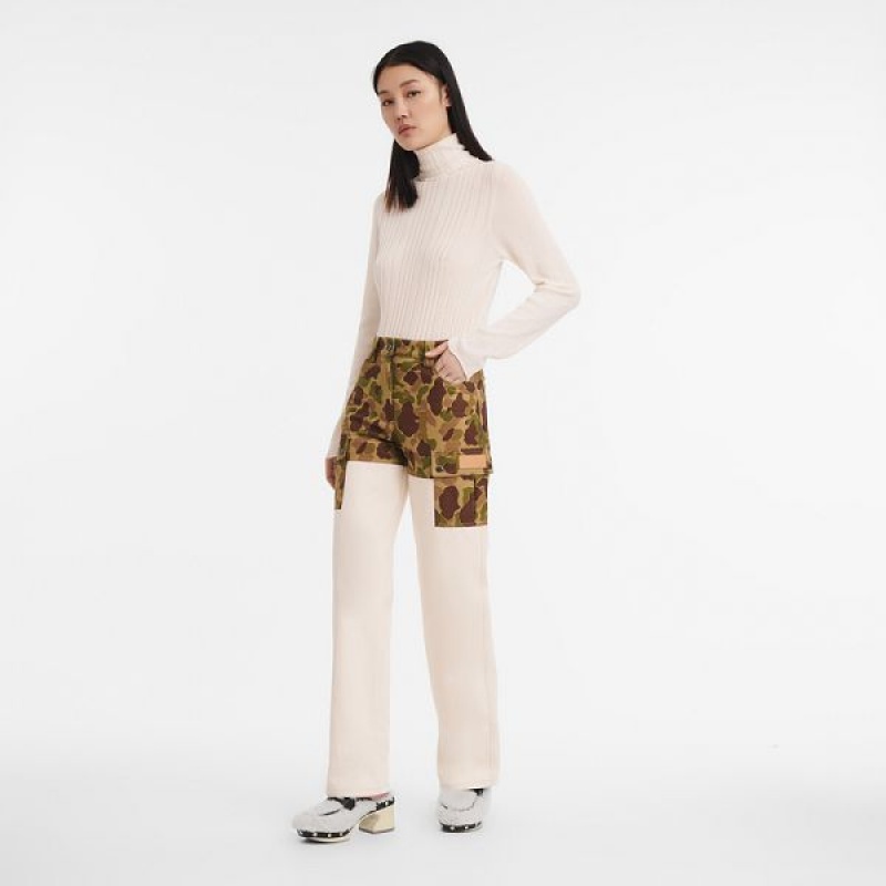 Khaki Longchamp Gabardine Women's Trousers | 57048-RGOL