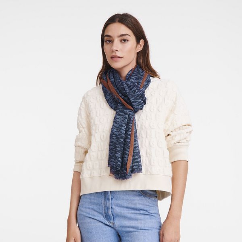 Navy Longchamp Chevaux Women's Scarf | 17824-KLWI