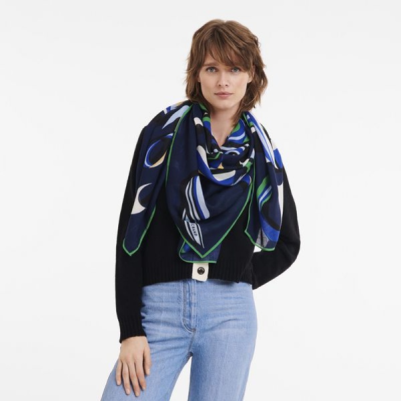 Navy Longchamp Cocarde Women's Scarf | 79641-YUOA