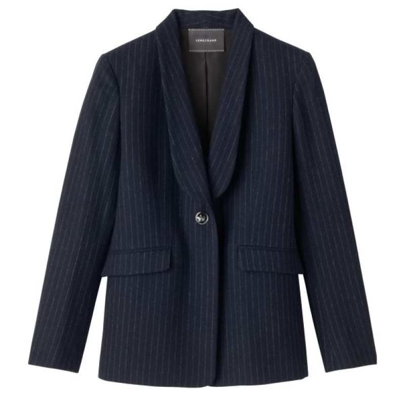 Navy Longchamp Flannel Women's Jackets | 81532-ZQOS