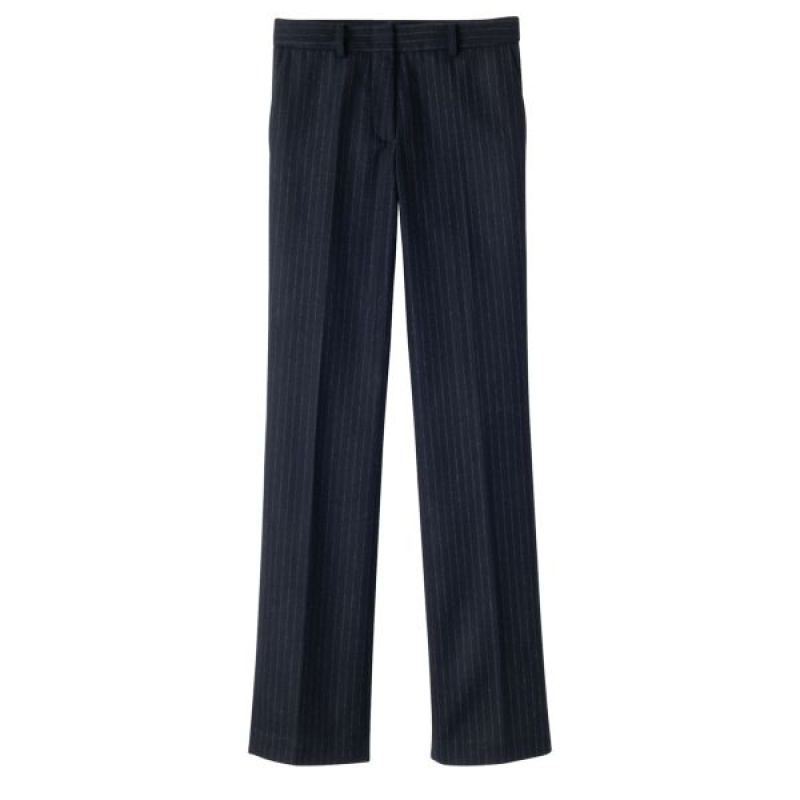 Navy Longchamp Flannel Women's Trousers | 35147-YROZ