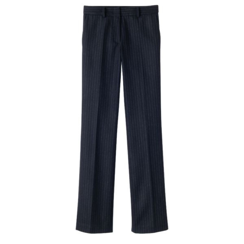 Navy Longchamp Flannel Women\'s Trousers | 35147-YROZ