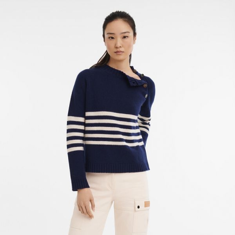 Navy Longchamp Knit Women's Sweaters | 75342-OHNM