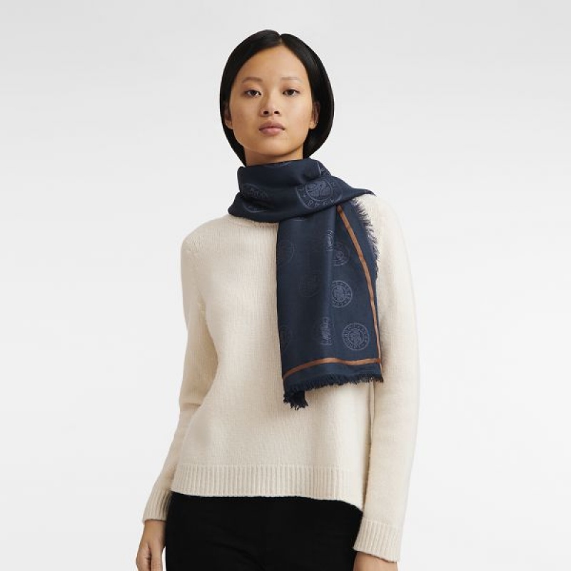 Navy Longchamp La Medaille Women's Scarf | 86235-XRIF