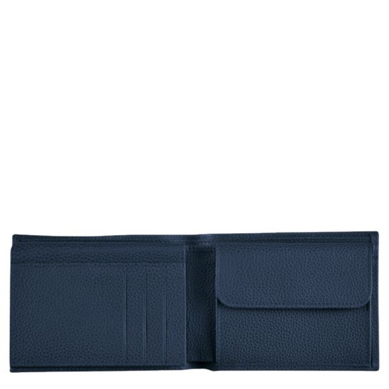 Navy Longchamp Le Foulonne Men's Wallets | 60741-HKJT