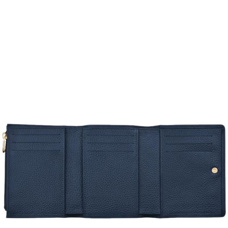 Navy Longchamp Le Foulonne Women's Wallets | 68501-LBQJ