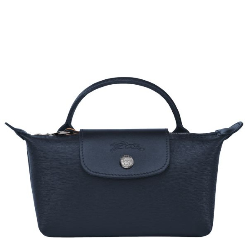 Navy Longchamp Le Pliage City With Handle Women's Pouches | 25046-GNJF