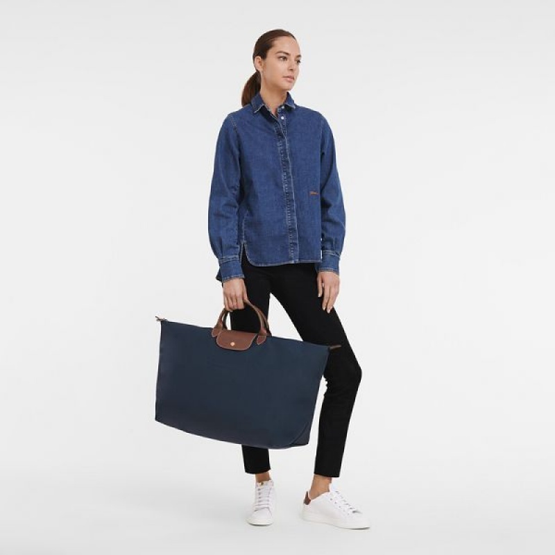 Navy Longchamp Le Pliage Original M Women's Travel Bags | 52497-LHIB