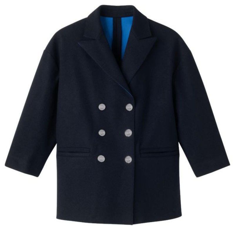 Navy Longchamp Pea Women's Coats | 73512-QCNM