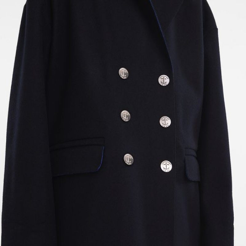 Navy Longchamp Pea Women's Coats | 73512-QCNM