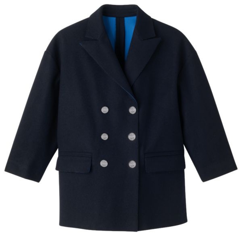 Navy Longchamp Pea Women\'s Coats | 73512-QCNM