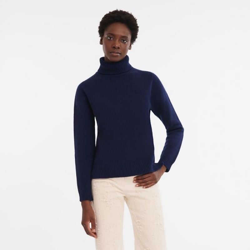 Navy Longchamp Turtleneck Women's Sweaters | 32506-SDTP