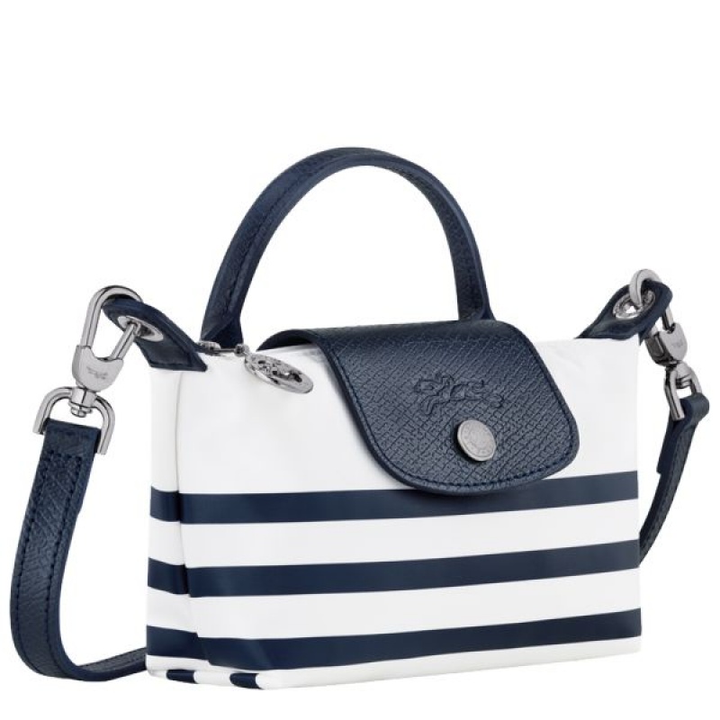 Navy / White Longchamp Le Pliage Collection Women's Pouches | 73168-GZMN