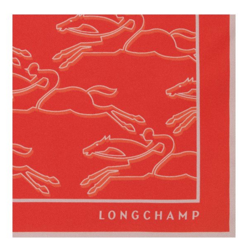 Orange Longchamp Chevaux Recto Verso Silk 70 Women's Scarf | 39806-KUFJ