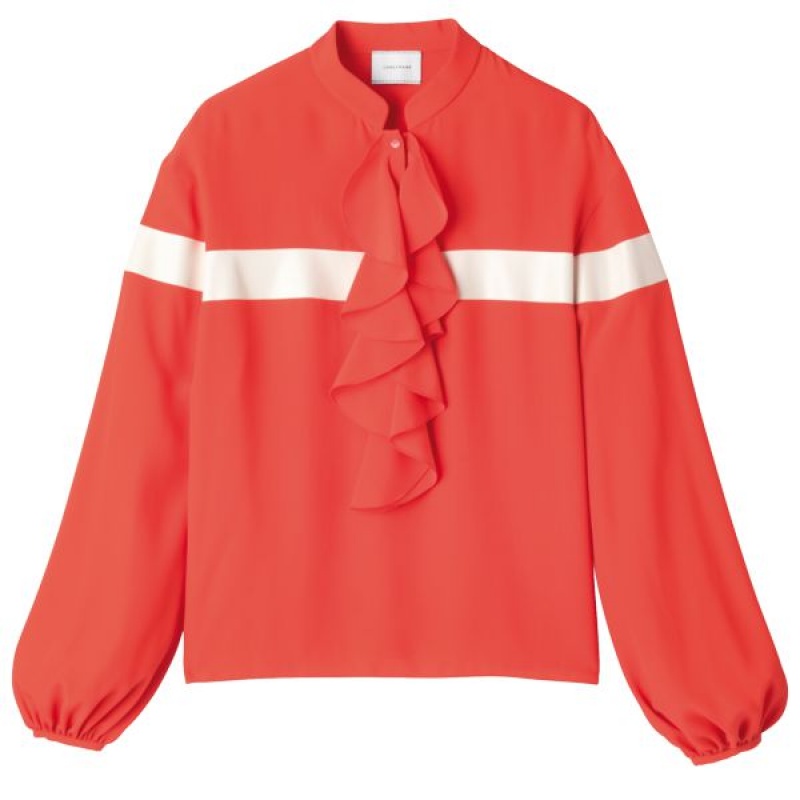 Orange Longchamp Crepe Women's Blouse | 51407-EQYJ