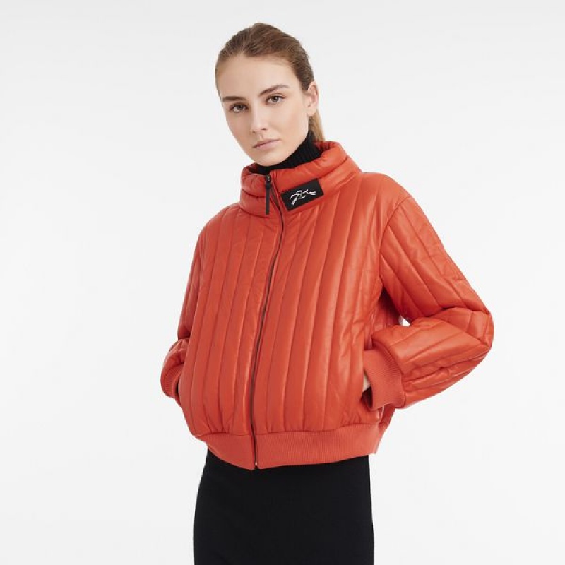 Orange Longchamp Leather Women's Jackets | 92754-TPQJ