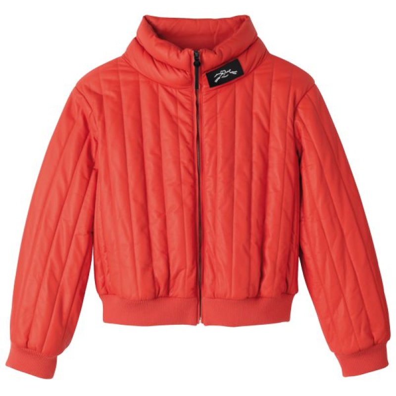 Orange Longchamp Leather Women's Jackets | 92754-TPQJ