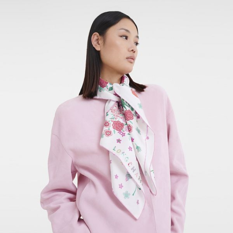 Pink Longchamp Collier De Fleurs Silk 90 Women's Scarf | 21879-PORN