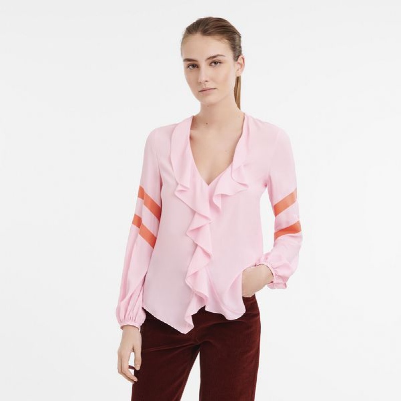 Pink Longchamp Crepe Women's Blouse | 75281-SRFM