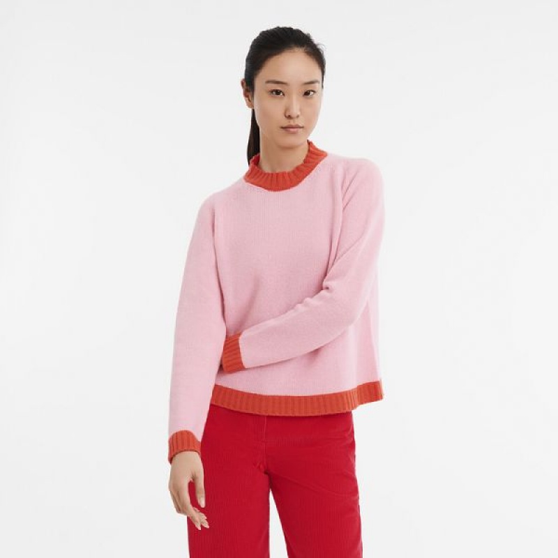 Pink / Orange Longchamp Knit Women's Sweaters | 72614-BVIN