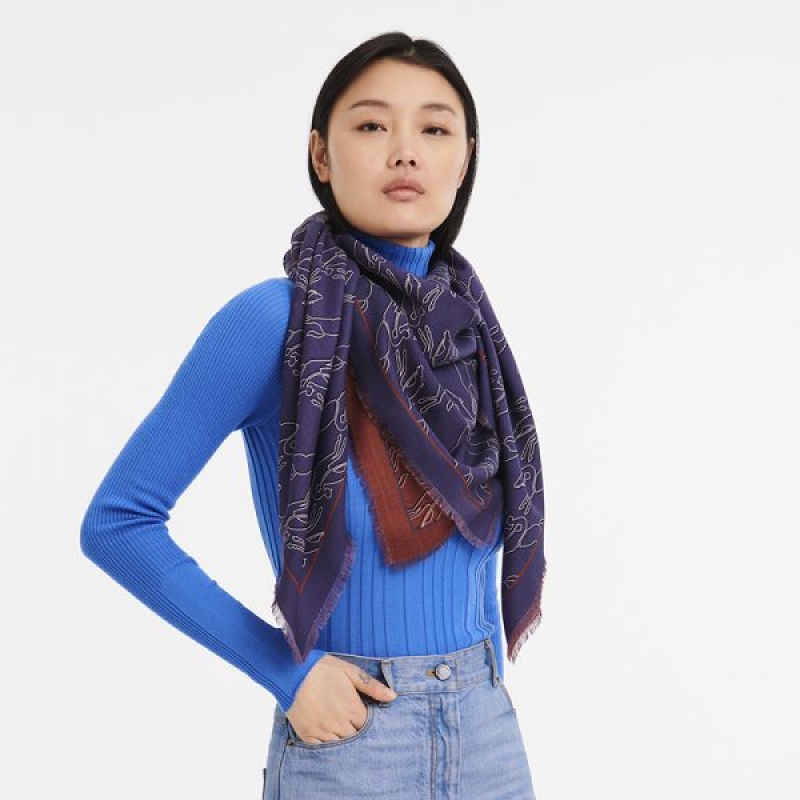 Purple Longchamp Chevaux Recto Verso Women's Scarf | 73802-EFRM