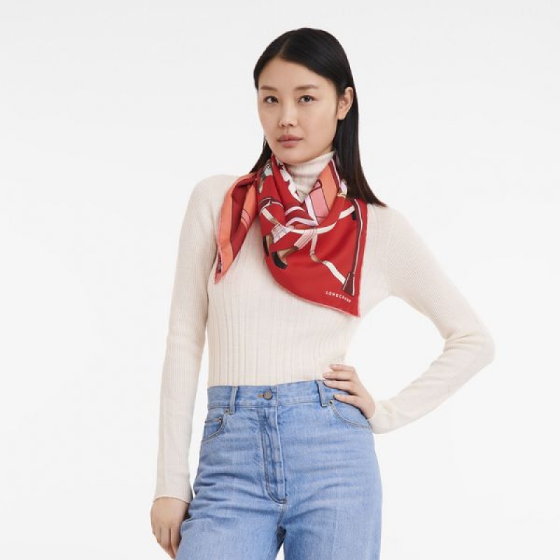 Red Longchamp Jockey Silk 90 Women's Scarf | 35498-ELQP