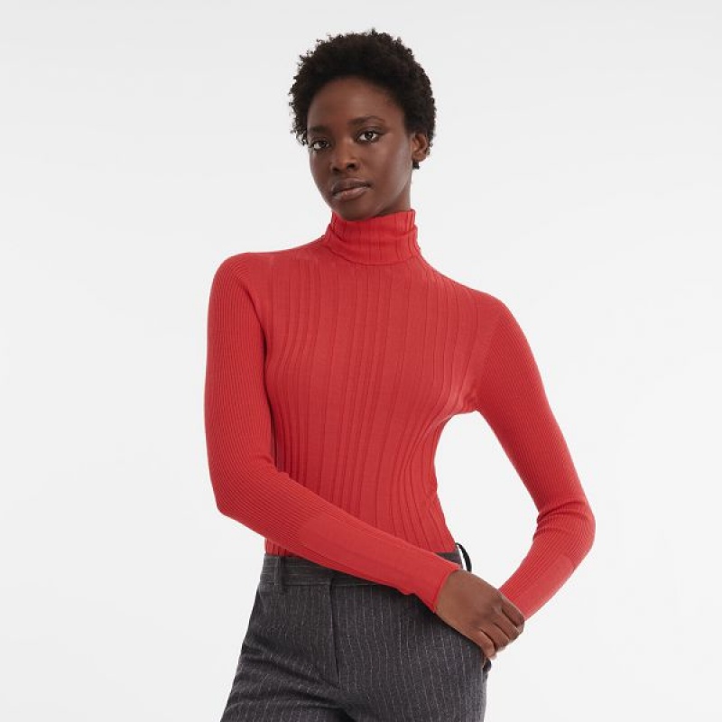 Red Longchamp Knit Women's Sweaters | 32716-AXHY