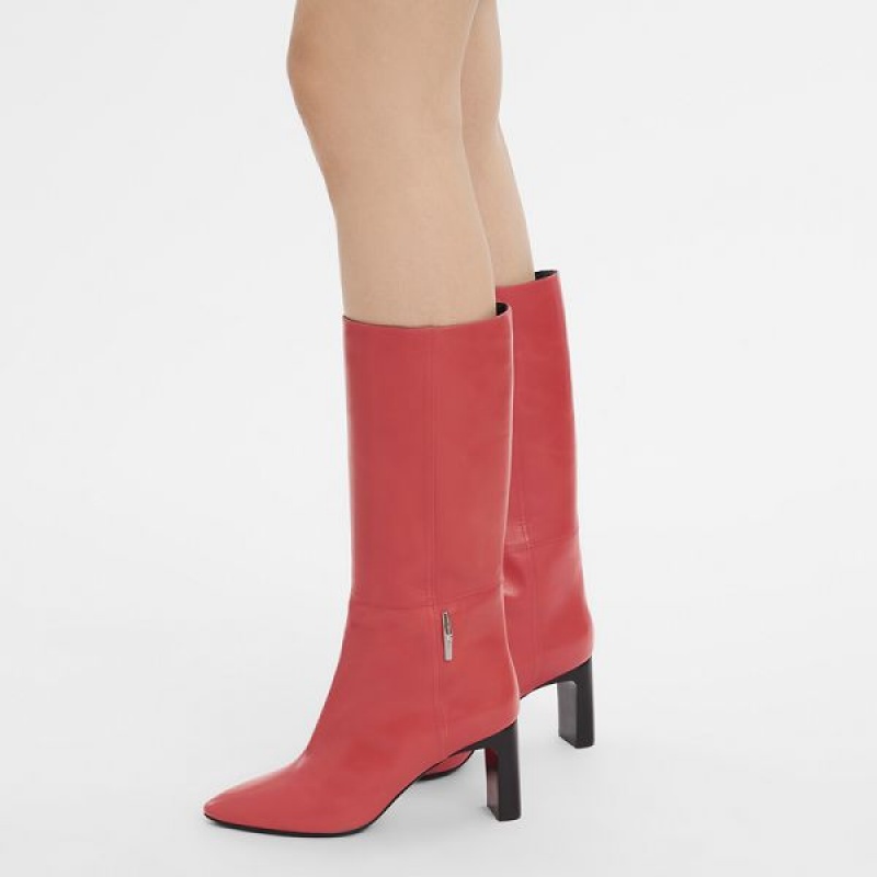 Red Longchamp Roseau Heel Women's Boots | 78593-HYUM