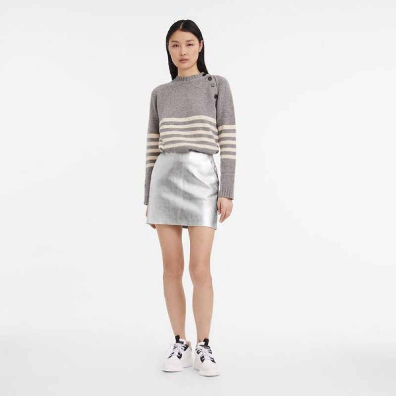 Silver Longchamp Leather Women's Skirts | 12659-SFOQ