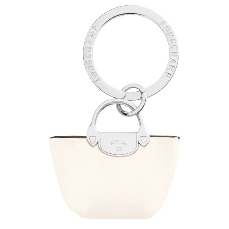 Silver / Beige Longchamp Le Pliage Cuir Men's Key Rings | 14836-ALYT