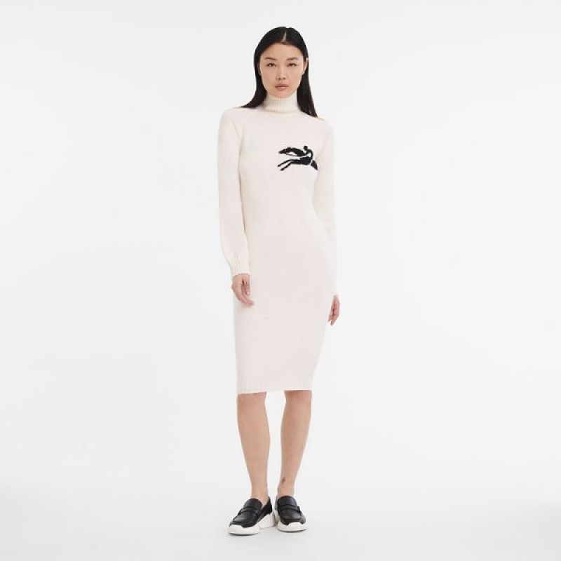 White Longchamp Knit Women's Dress | 69384-TKIH