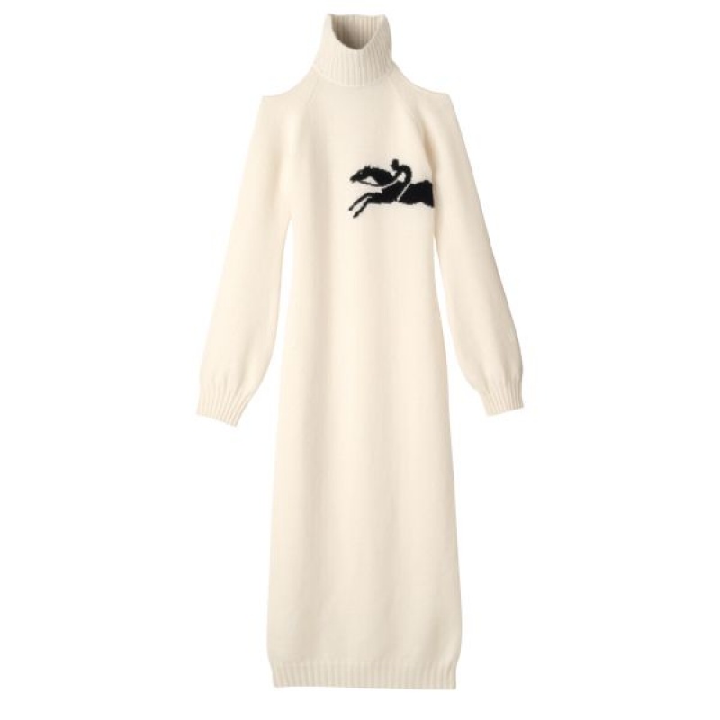 White Longchamp Knit Women's Dress | 69384-TKIH