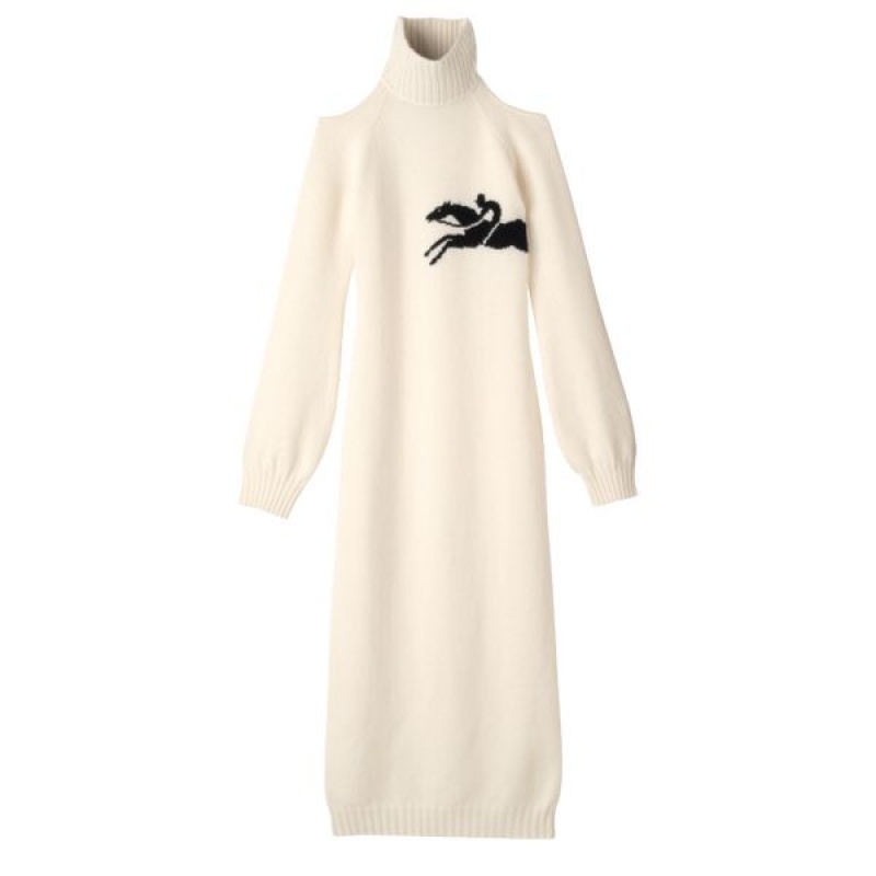 White Longchamp Knit Women\'s Dress | 69384-TKIH