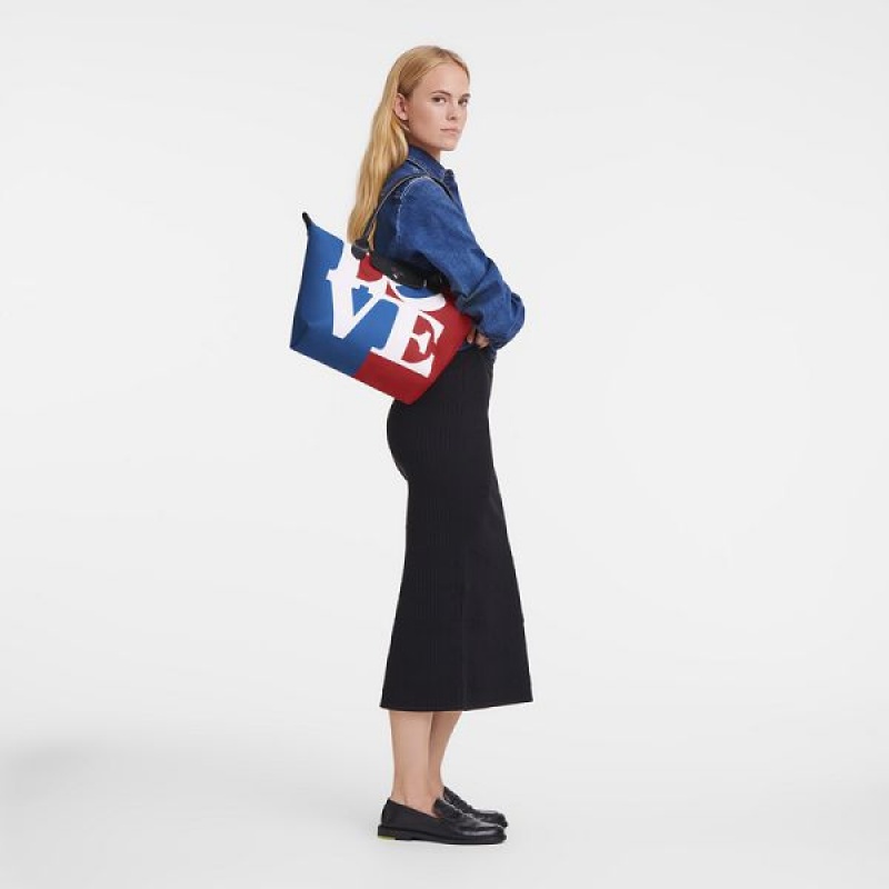 White Longchamp Robert Indiana M Men's Tote Bags | 02145-DFNI