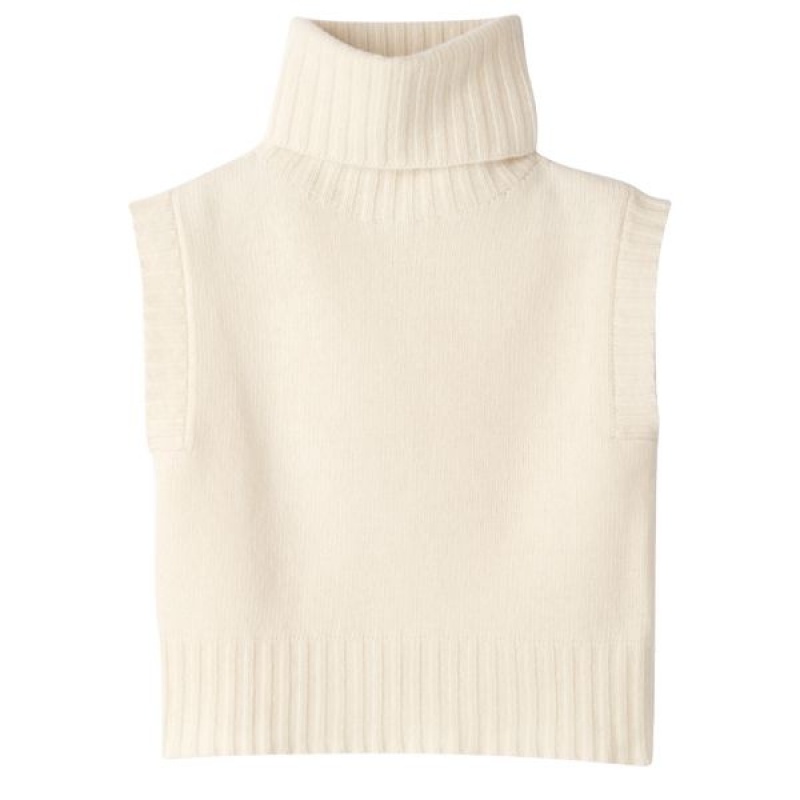 White Longchamp Sleeveless Women\'s Sweaters | 02971-MQSN